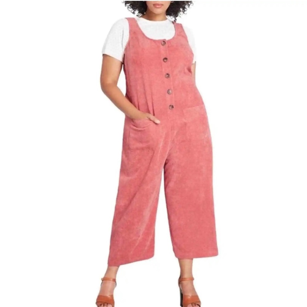 MODCLOTH AS YOU WISH WIDE LEG ORANGE SLEEVELESS CORDUROY JUMPSUIT SIZE (S)